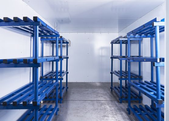 Internal of 2.4m X 4.8m cold storage room with racking (optional extra)