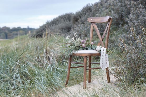 Rustic Oak Cross Back Chair - In situ with ivory seat pad